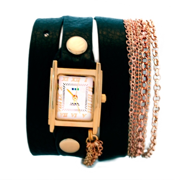 La Mer : Black-Gold Chain Wrap Watch